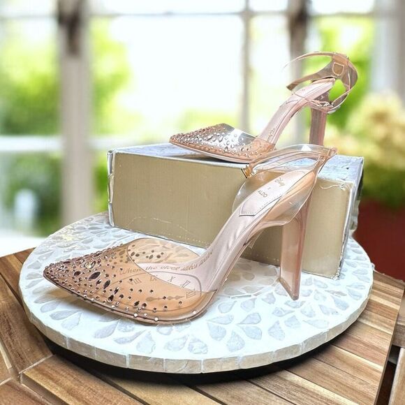 Disney x ALDO Glass Slipper Heels Clear Rhinestone Cinderella Pumps Bone Size 7. - Picture 8 of 14